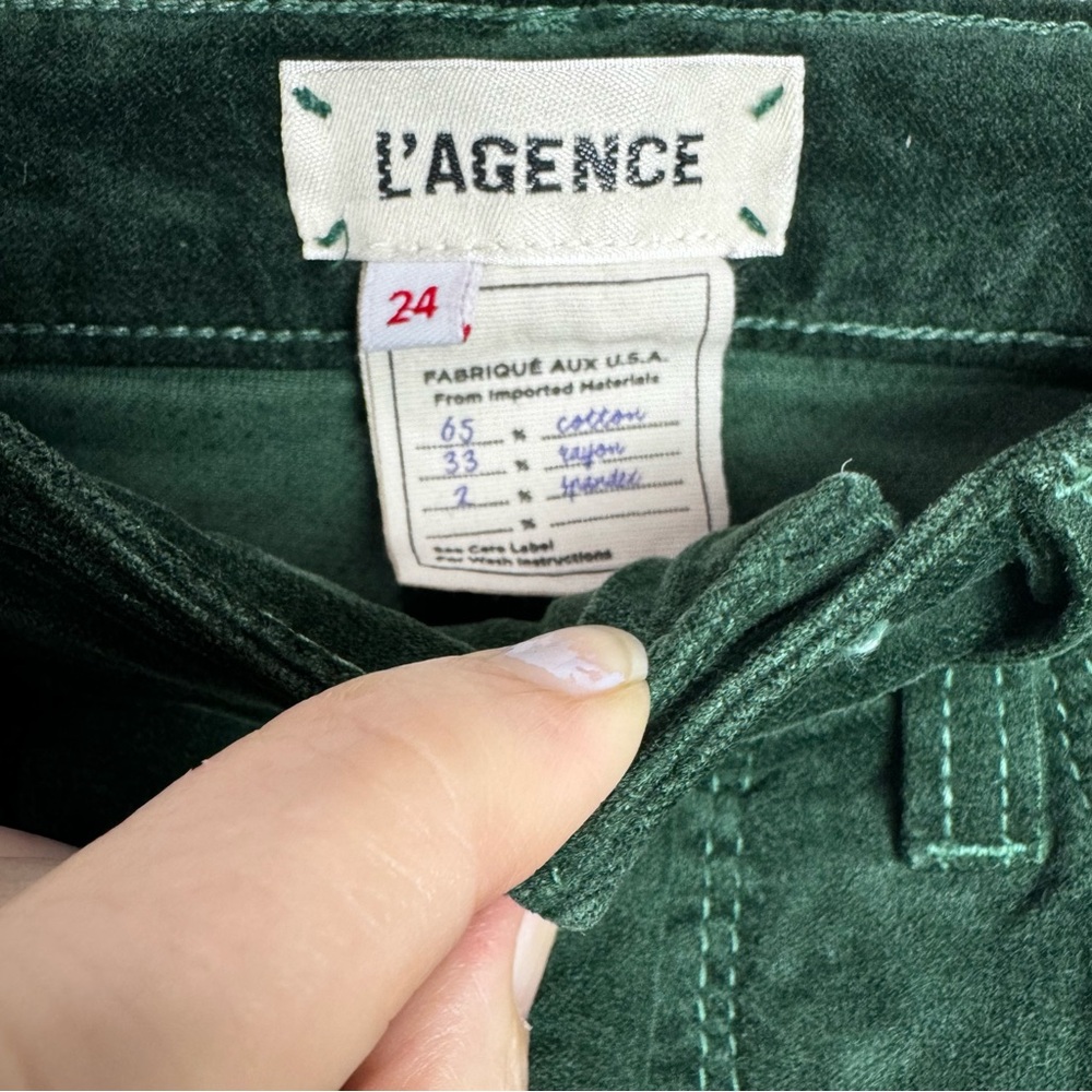 L'AGENCE Margot Green Velvet Skinny Cropped Pants - Picture 9 of 11